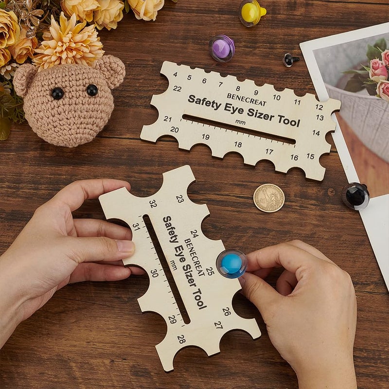 BENECREAT 2Pcs Wood Safety Eyes Sizer Tool, 4~32mm Burlywood Eye Measuring Ruler, Plush Bear Eye Installation, Doll Crochet Tool, DIY Craft Tool Set - Image 3